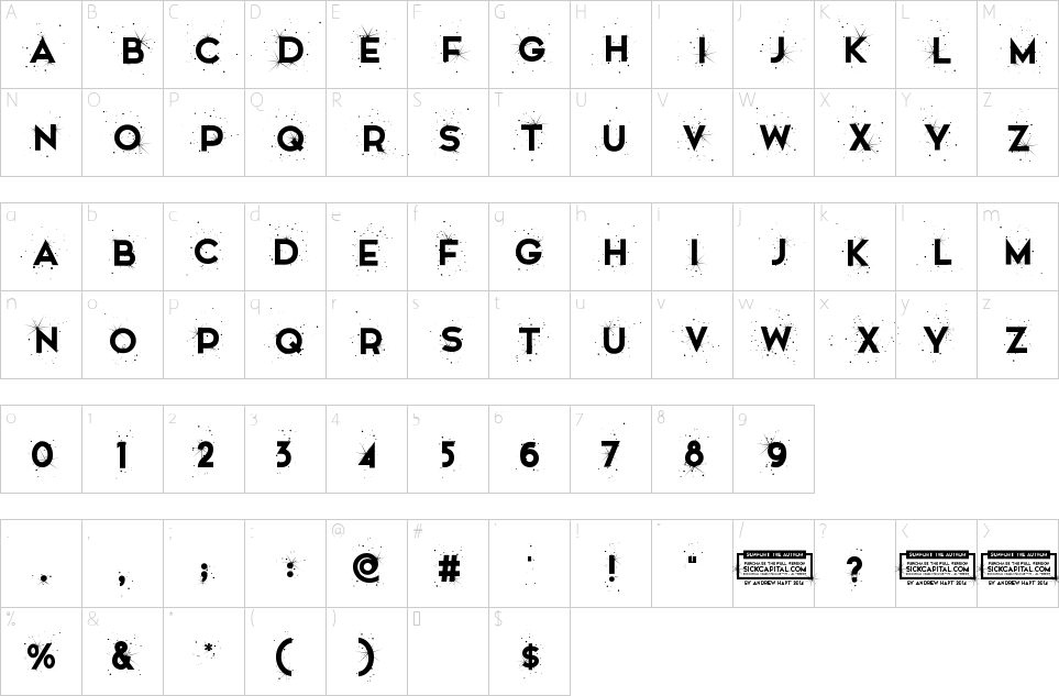 Mapa de caracteres da fonte Snowinter Font