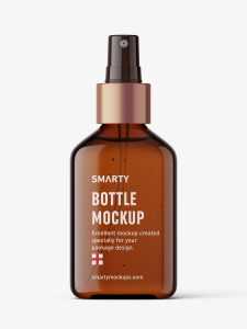 Square bottle with atomizer mockup / amber