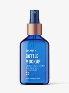 Square bottle with atomizer mockup / blue