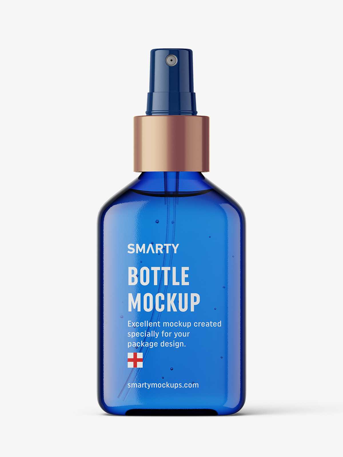 Square bottle with atomizer mockup / blue