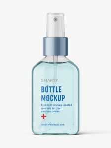 Square bottle with atomizer mockup / liquid