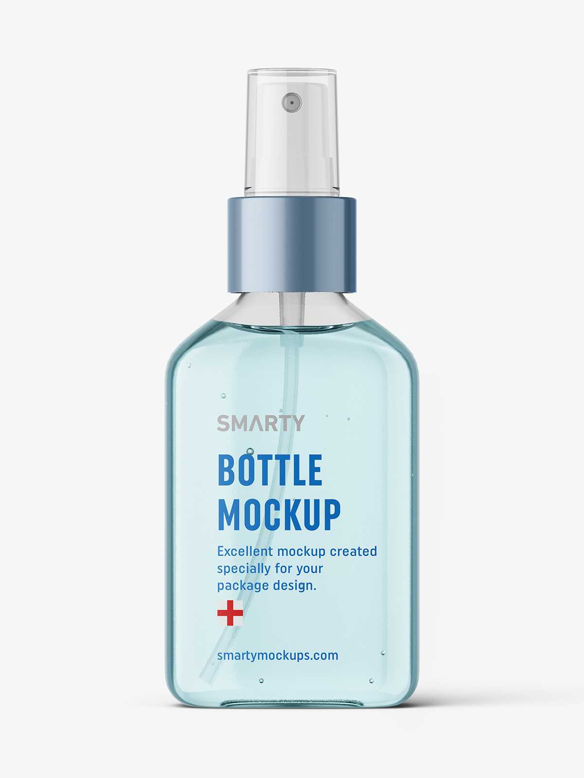 Square bottle with atomizer mockup / liquid