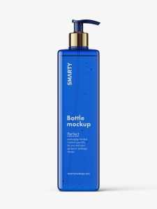 Square bottle with pump mockup / blue
