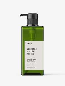 Square bottle with pump mockup / green