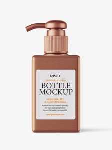 Square bottle with pump mockup / metallic