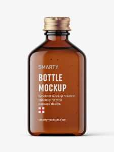 Square bottle with silver cap mockup / amber