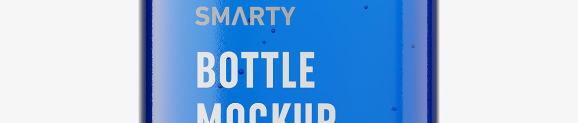 Square bottle with silver cap mockup / blue