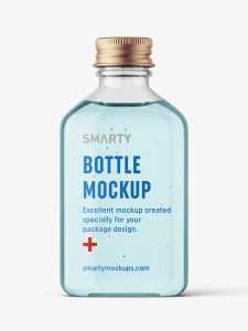 Square bottle with silver cap mockup / clear
