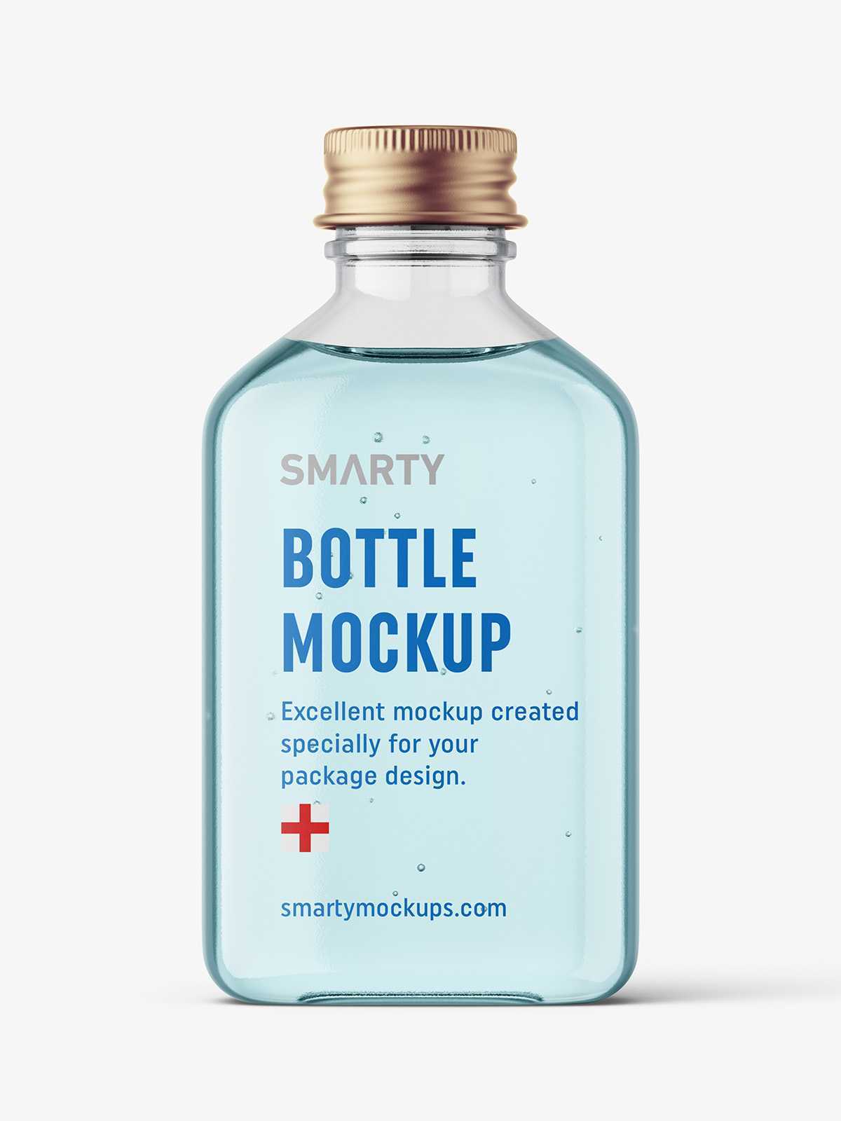 Square bottle with silver cap mockup / clear