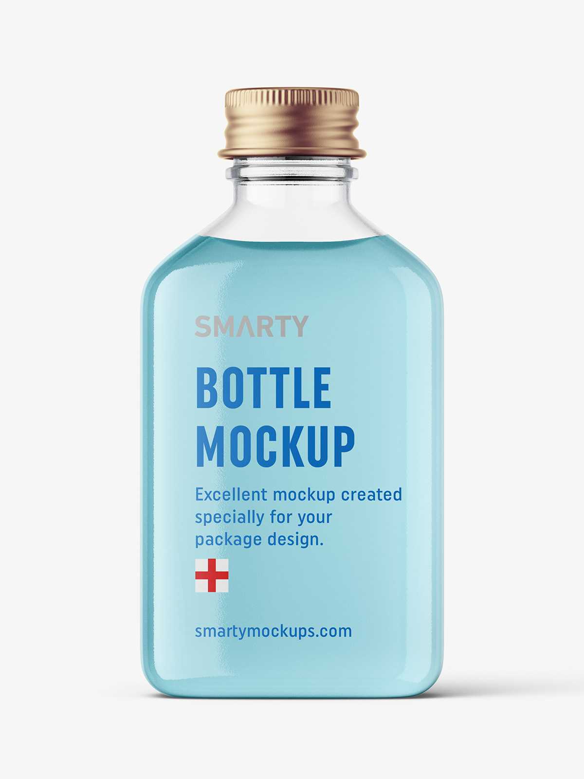 Square bottle with silver cap mockup / gel