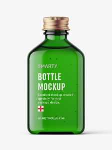 Square bottle with silver cap mockup / green