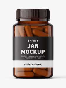 Square jar with capsules mockup / amber