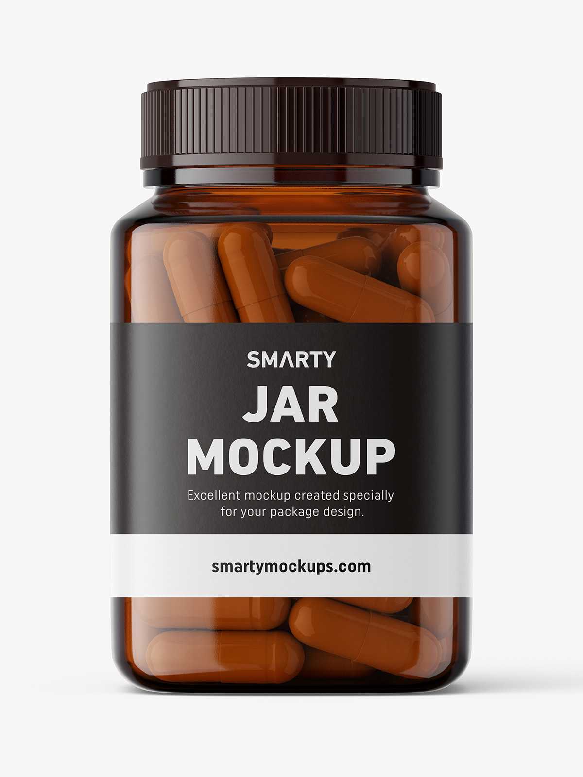 Square jar with capsules mockup / amber