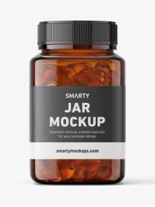 Square jar with fish oil capsules mockup / amber