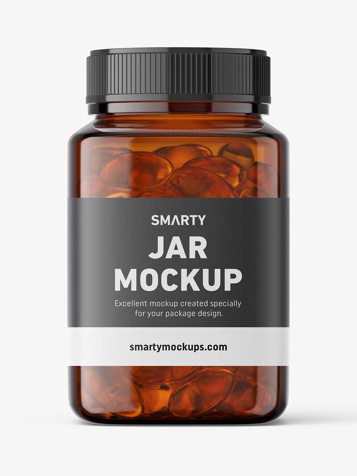 Square jar with fish oil capsules mockup / amber