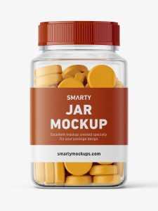 Square jar with tablets mockup