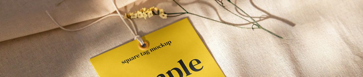 Square label tag on linen background mockup Square label tag on linen background mockup
