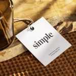 Square label tag on wooden slice mockup
