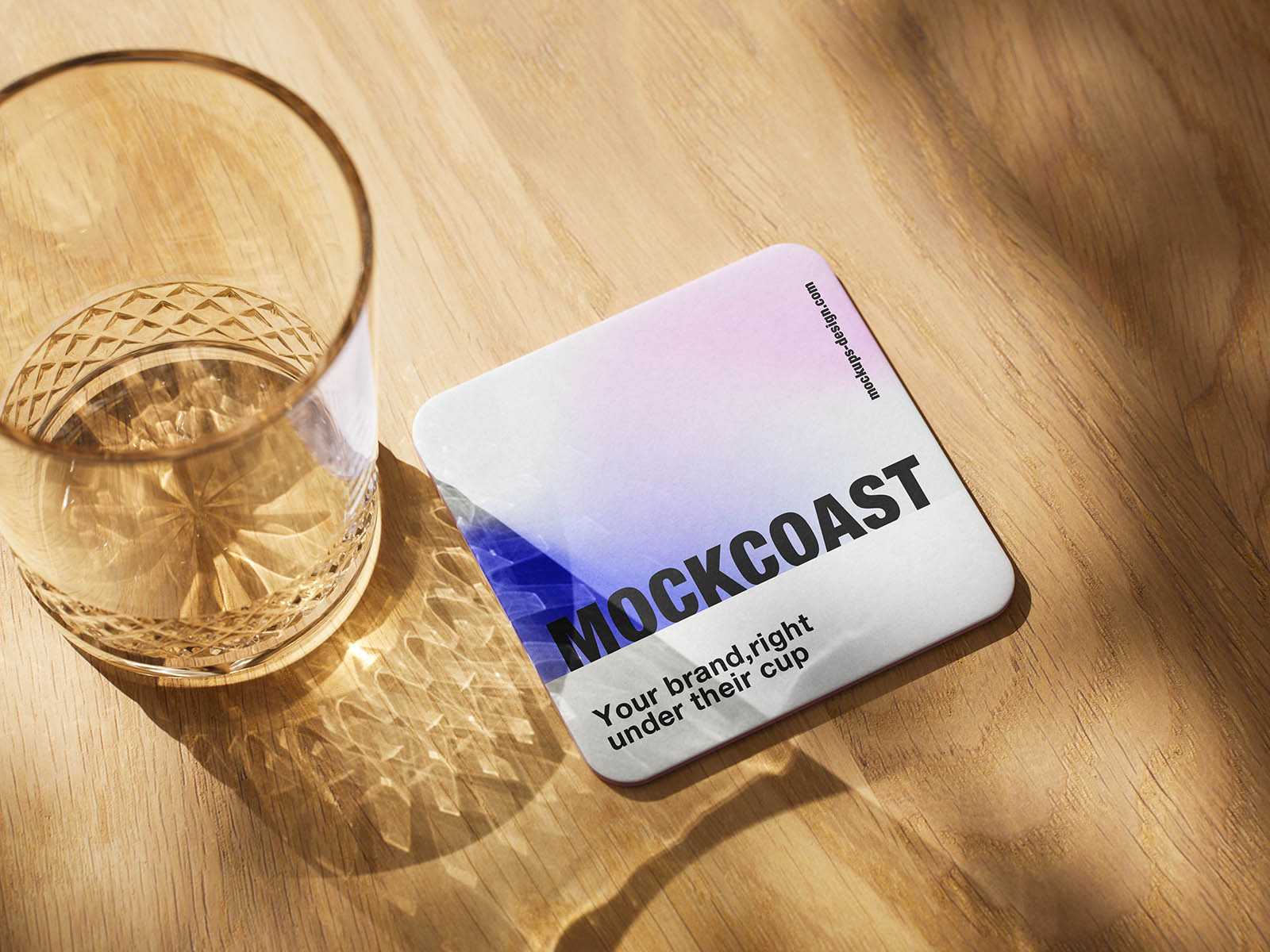 Square rounded-corner drinks coaster mockup