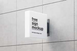 Square sign on a building wall mockup - Instant Download