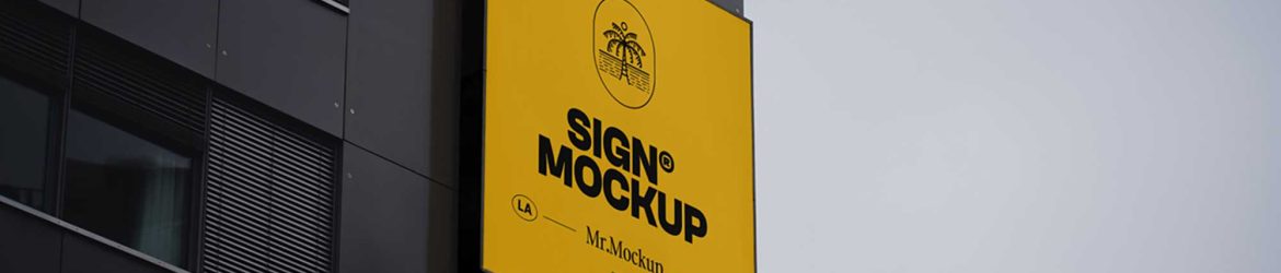 Square Sign on Building Mockup