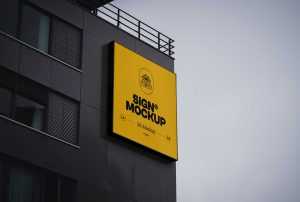 Square Sign on Building Mockup