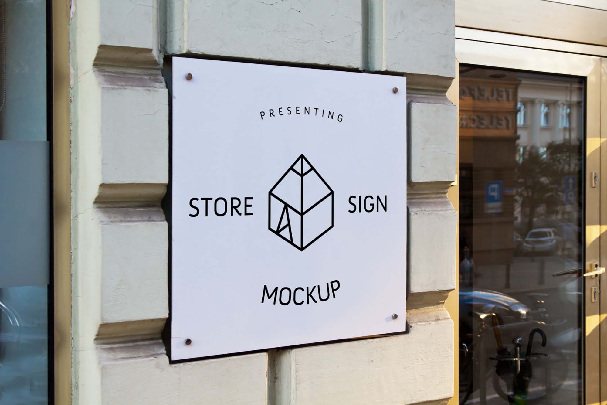 Square Wall Store Sign Mockup (PSD)