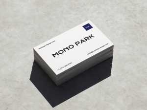 Stacked 90 × 55 mm business card mockup