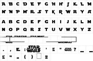 Mapa de caracteres da fonte Star Jedi Font