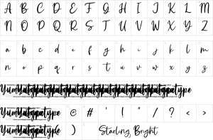 Mapa de caracteres da fonte Starling Bright Font