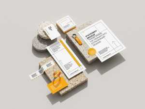Stationery on terrazzo stone mockup
