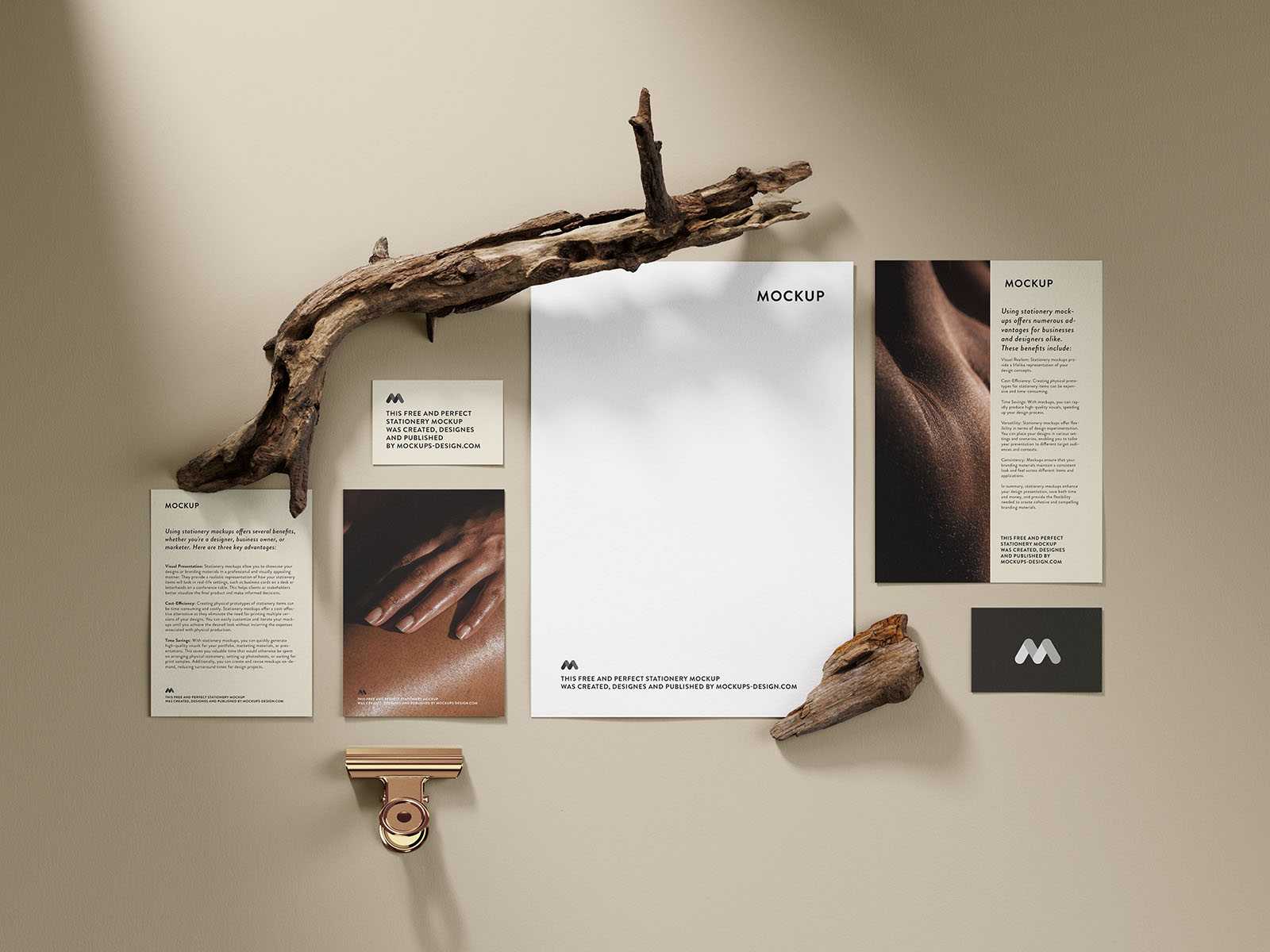 Stationery with branches mockup