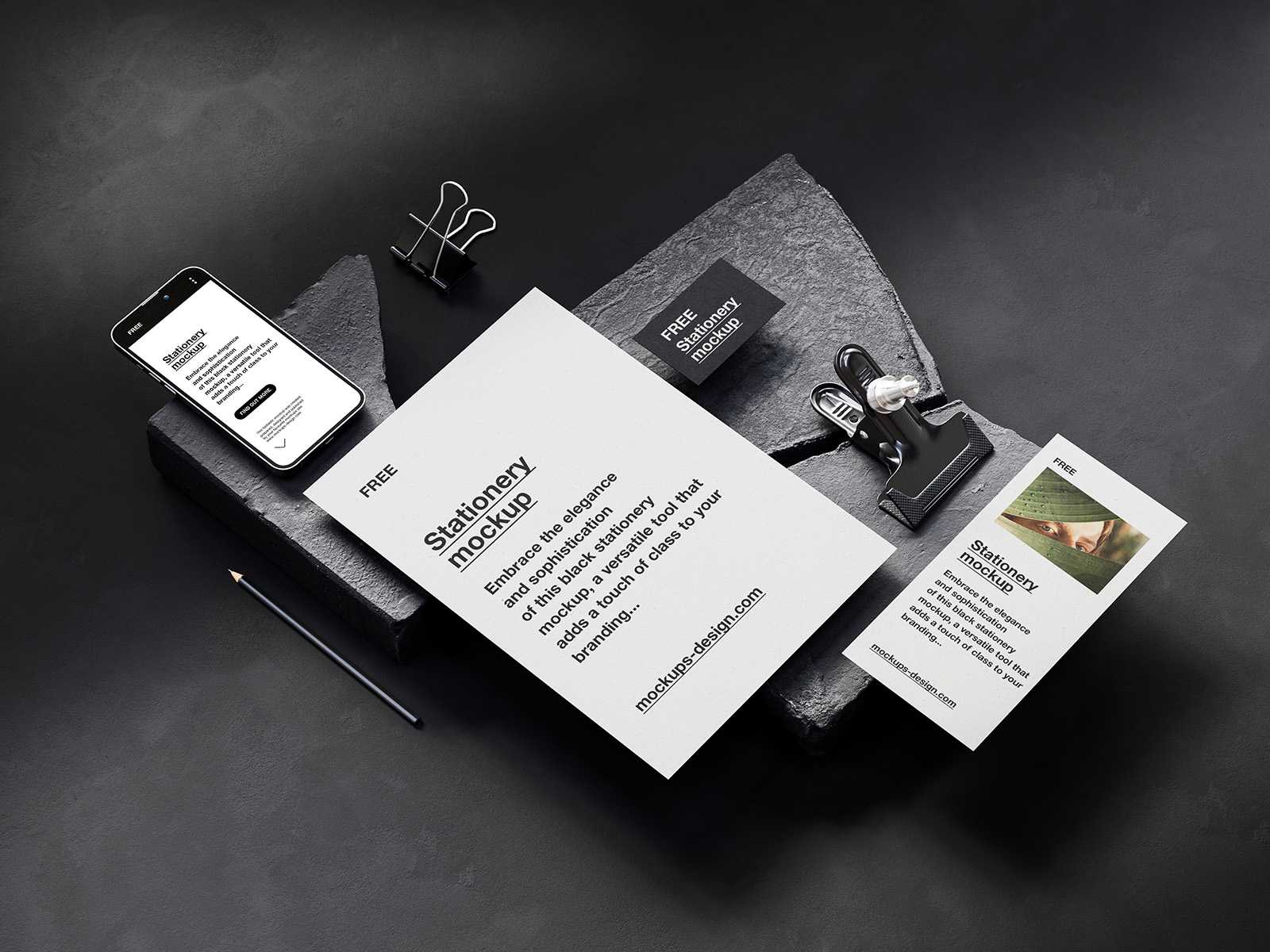 Stationery with stones mockup