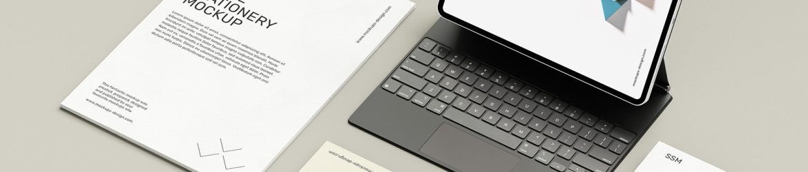 Stationery with tablet mockup