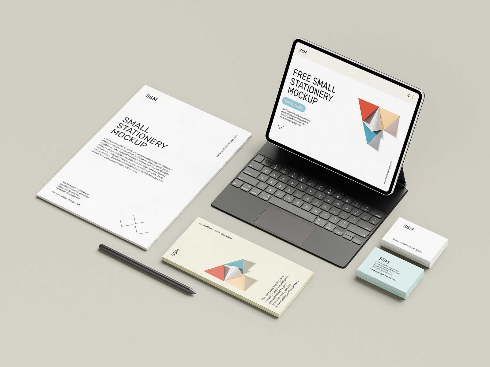 Stationery with tablet mockup