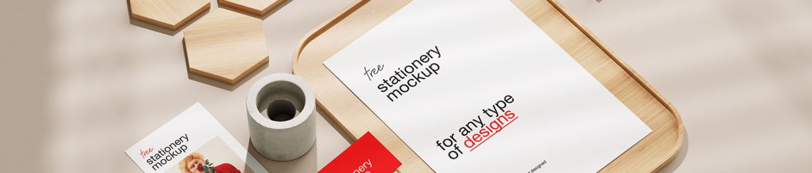 Stationery with wood elements mockup