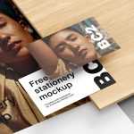 Stationery with wood elements mockup