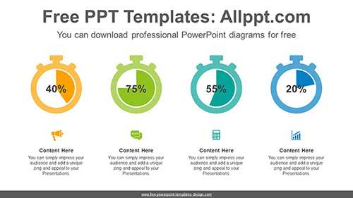 Stopwatch pie charts PowerPoint Diagram Template