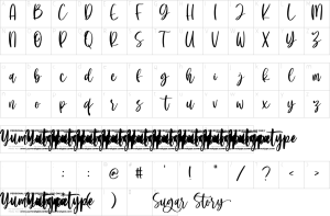 Mapa de caracteres da fonte Sugar Story Font