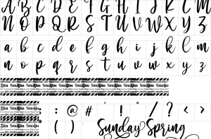Mapa de caracteres da fonte Sunday Spring Font