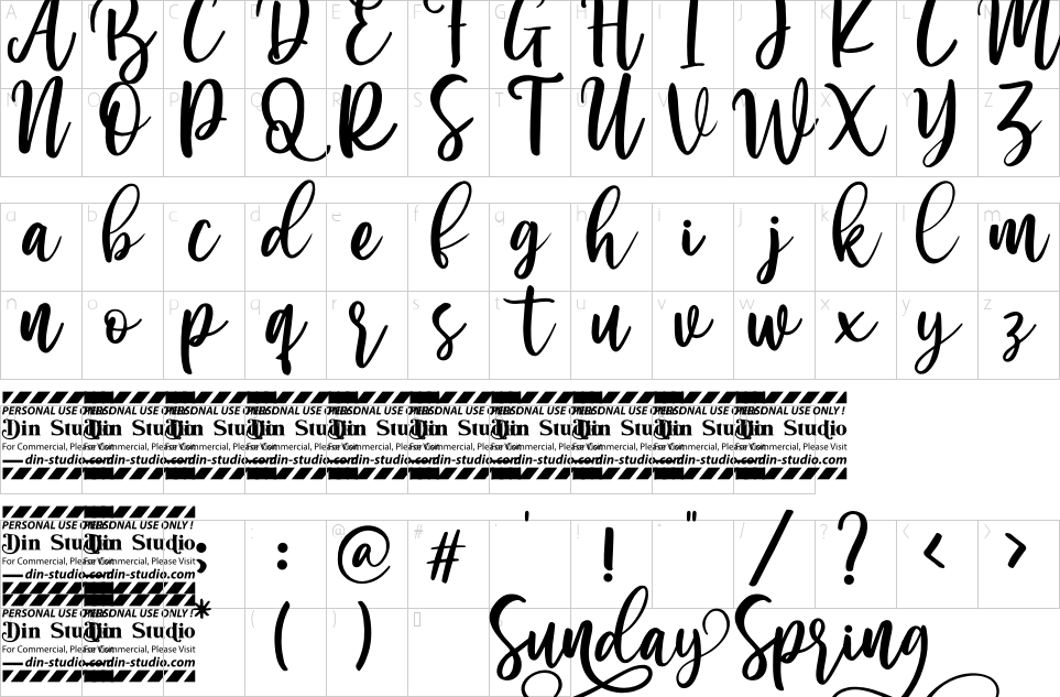 Mapa de caracteres da fonte Sunday Spring Font