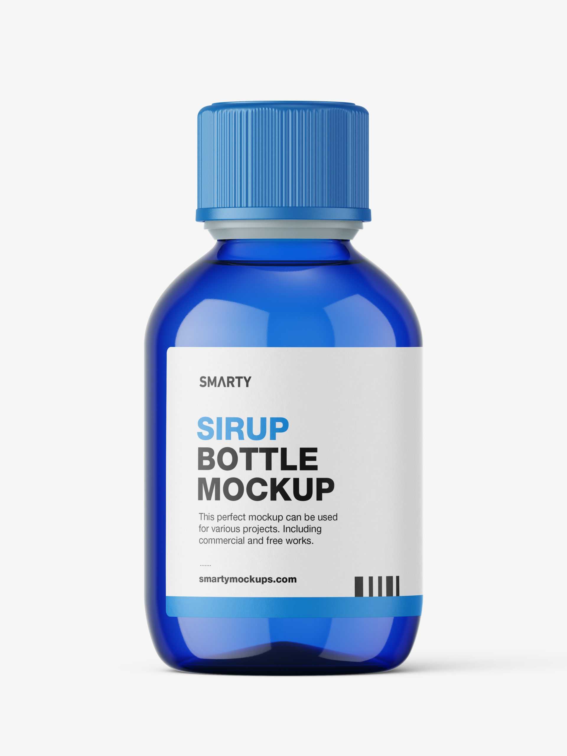 Syrup bottle mockup / blue