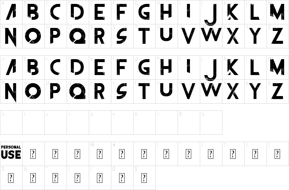 Mapa de caracteres da fonte The FrontMan Font