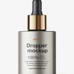 Thick bottle with dropper mockup / metallic