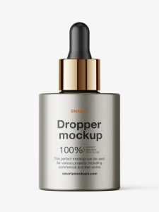 Thick bottle with dropper mockup / metallic