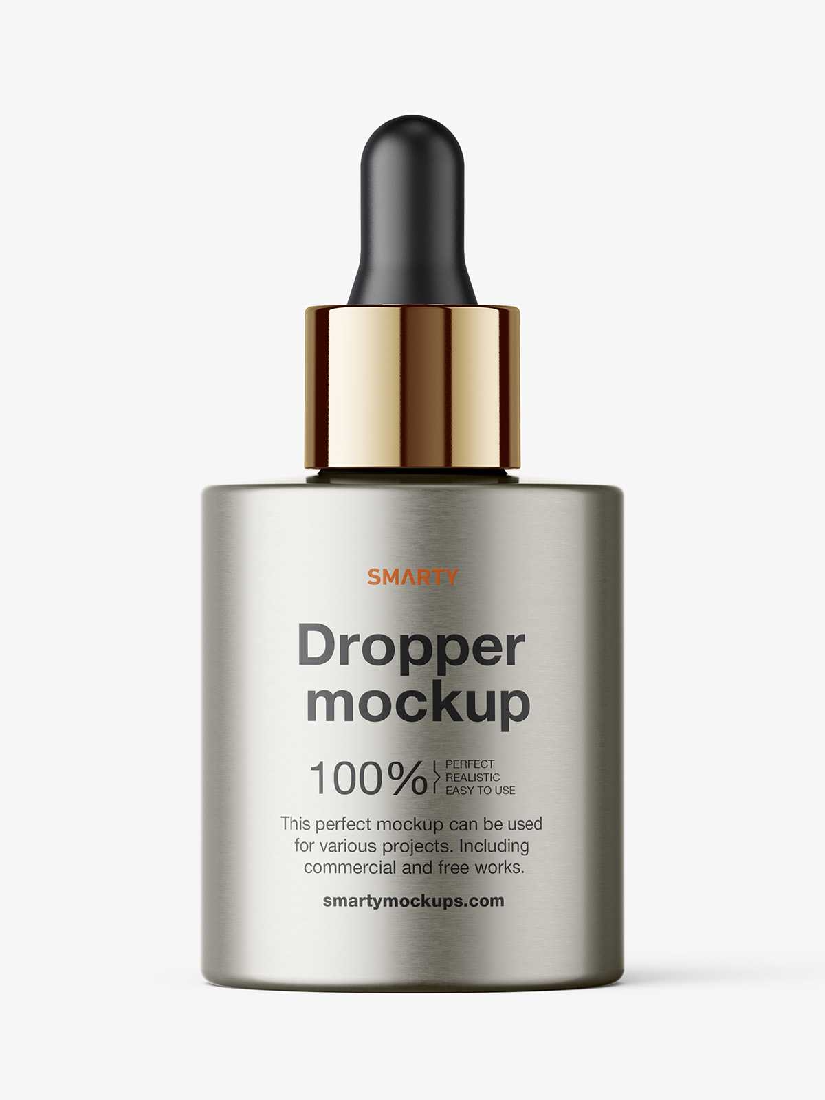 Thick bottle with dropper mockup / metallic