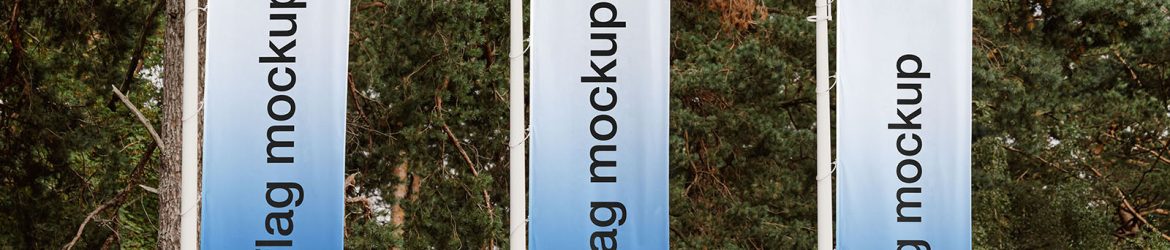 Three banner flags mockup
