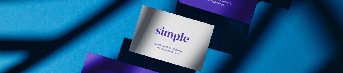 Three business card on blue background mockup