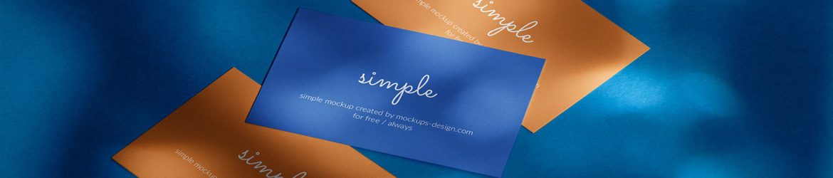 Three business cards on blue background mockup