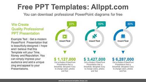 Three Doughnut Charts PPT Diagram